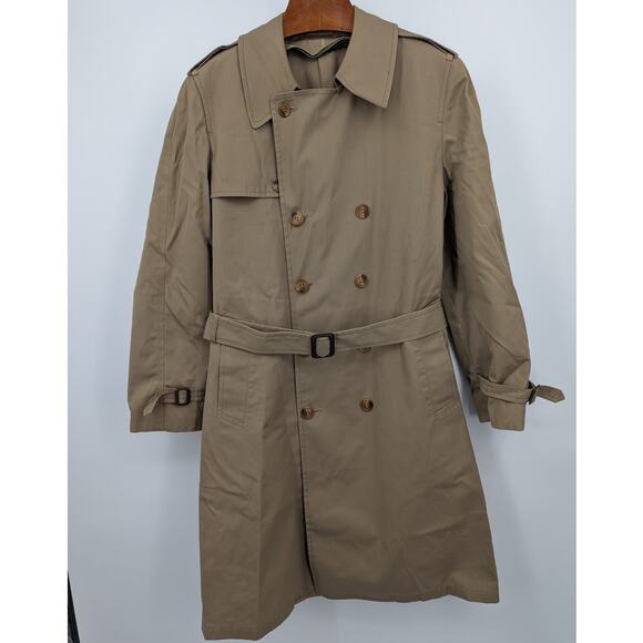 Vintage London Fog Trench Coat 40 Long Tan Belted Double Breasted Classic Sz 40 - Picture 3 of 6